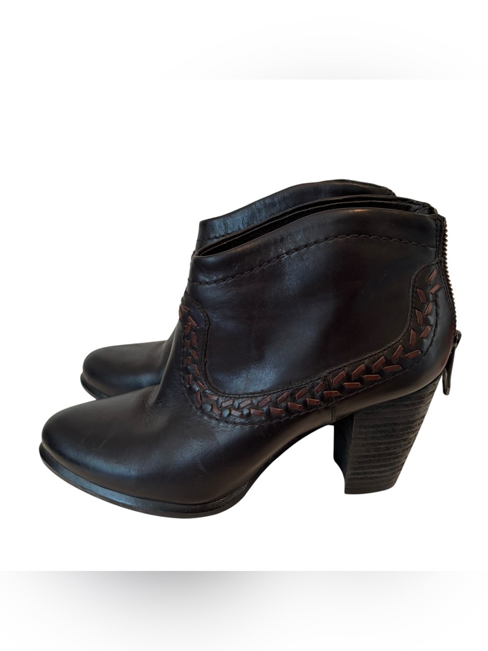 UGG Charlotte Dark Brown Leather Ankle Boots with Whipstitch  Detail rear zipper